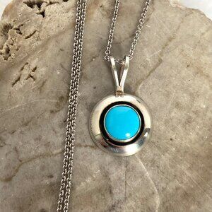 VTG Sterling Silver 925 ML Perry Navajo Southwest Turquoise Pendant Necklace 18"